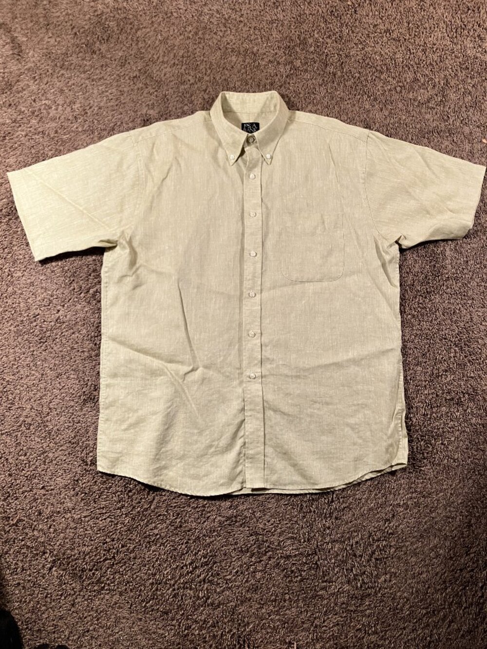 JOS A BANK Travelers Collection Mens L Short Sleeve Button Down Shirt Linen